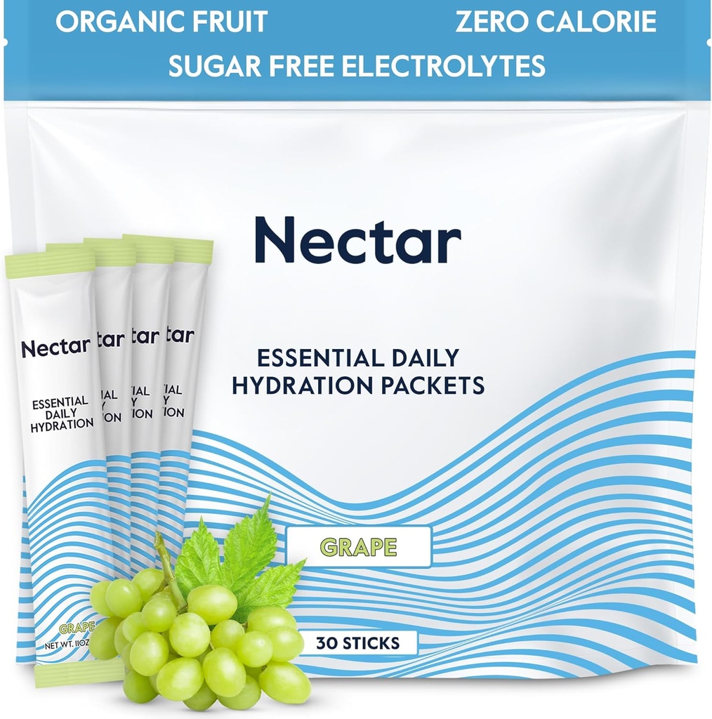 Nectar水解包 - 电解质粉包 - 免糖和0卡路里 - 有机水果液体日报 IV 解水和快速补水的电解质粉包(第30号包装)