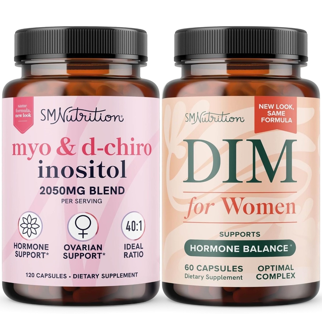 SMNUTURTY 妇女DIM Supplement & Myo-Inositol & D-Chiro Inositol 配有40:1比例(30人)和250mg 妇女综合体DIM 补充(60人)