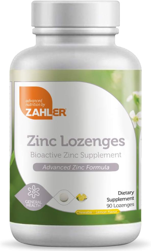 Zahler Zinc Lozenges,35mg Chewable 锌片,免疫支持抗氧化剂补充剂,儿童与成年人大品味锌,认证科舍尔,90 Lozenges