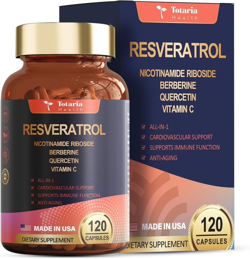 Reveratrol 补充 柏柏林 奎西丁 绿色茶叶 提取 葡萄种子 提取 多酚 抗氧化剂 补充 抗氧化剂和心脏健康 支持 120 Capsules