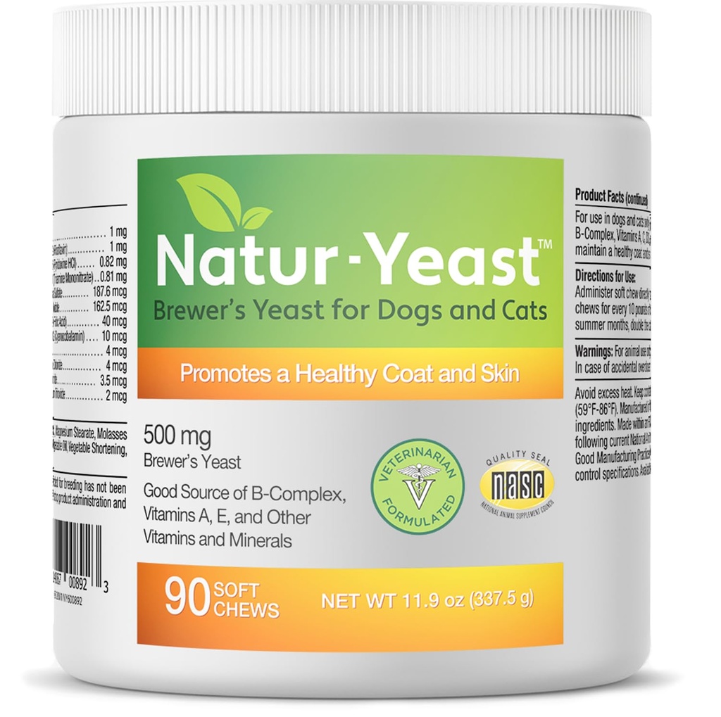 绿色宠物有机物 Natur-Yeast Brewer的狗和猫的酵母 - 支持Immune System & Digestion, 推广健康皮肤 & A Glossy Coat, 90 Soft Chews
