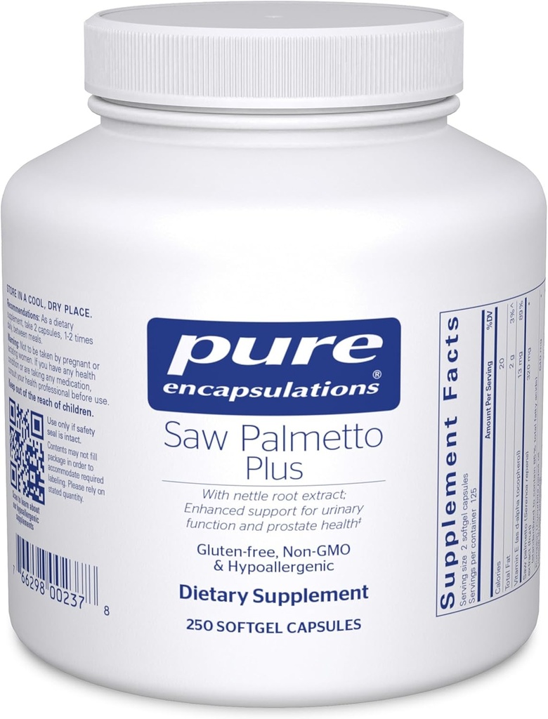 纯封装 Saw Palmetto Plus 使用 Nettle 根提取支持 Urinary 函数 → 250 Softgel Capsules