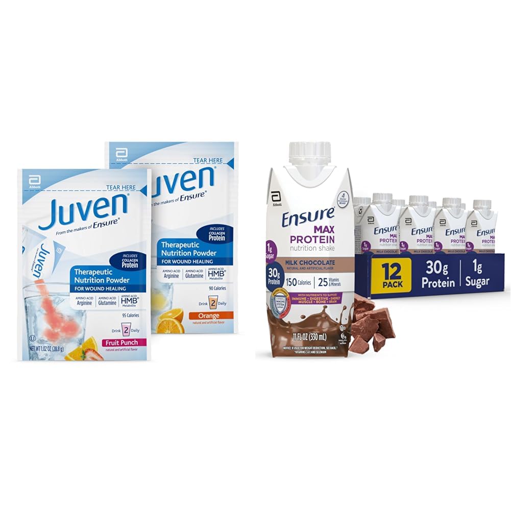 Juven治疗营养 饮用混合药粉用于治疗伤痛,包括Collagen蛋白和确保Max蛋白 牛奶巧克力营养 摇摆,30g蛋白,1g糖,4g慰安妇
