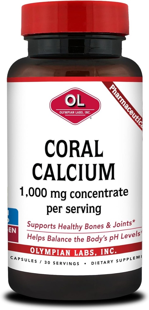 奥林匹亚实验室 珊瑚钙 1000mg 焦聚子,支持健康骨骼和pH平衡 - 90 capsules