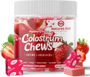 Colostrum Chews 配有古特健康、布洛廷、免疫支持、皮肤、头发生长和美容-草莓火焰(60名服务员)的辅生补充剂
