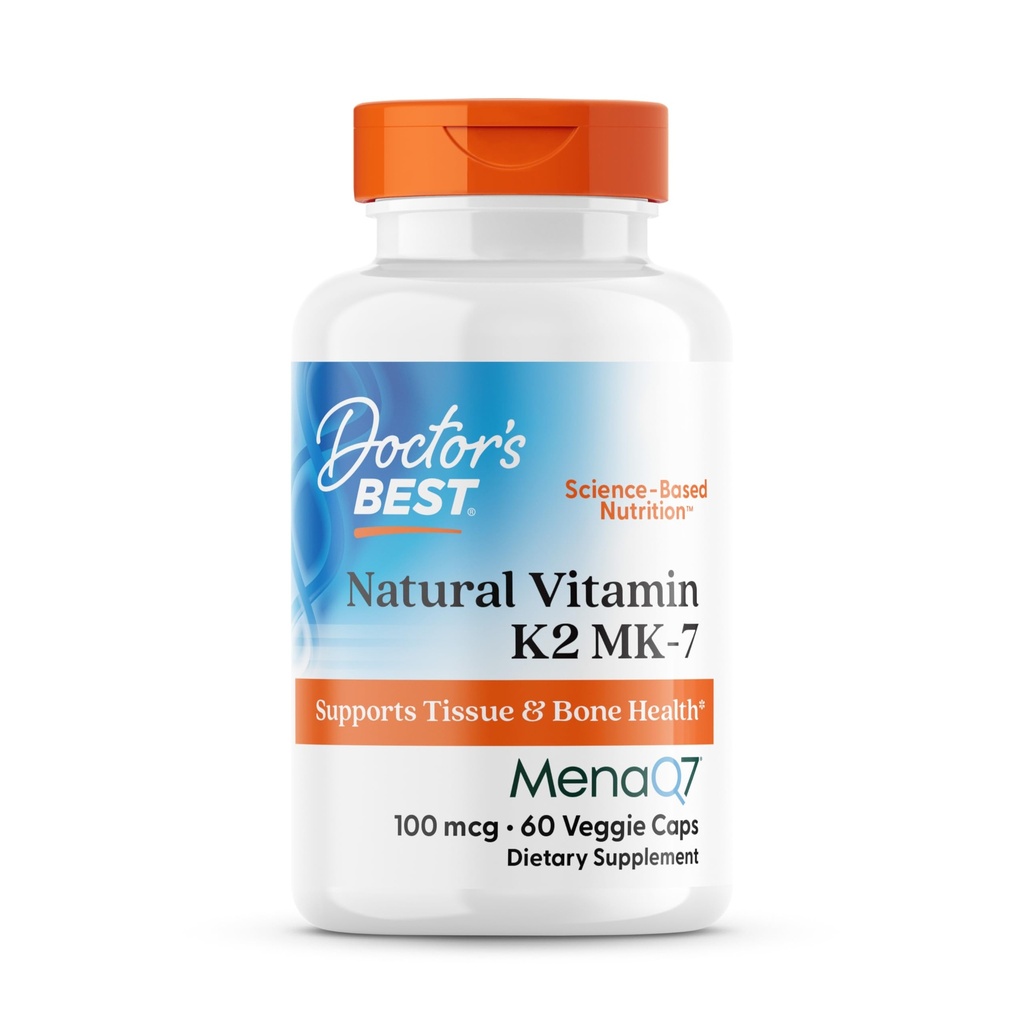 医生最佳自然维生素K2 MK7 男女-骨质健康支持补充品,100 mcg 维生素K-2 MK-7 配有 MenaQ7, 钙支持, 非 GMO, Vegan - 60 Veg Caps