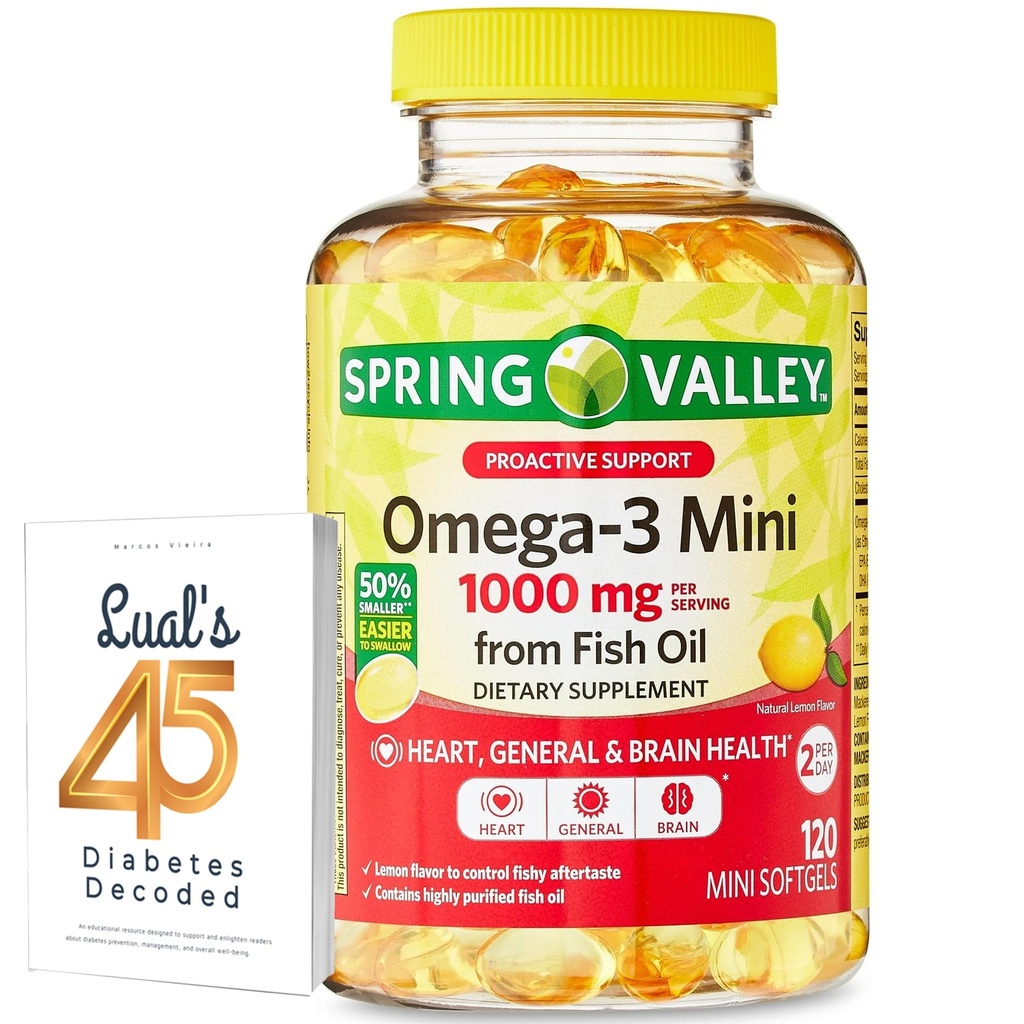 春谷Omega-3 迷你从鱼油1000毫克,120 伯爵,饮食补充,Omega 3 迷你软胶盒与Luall的45 糖尿病解码