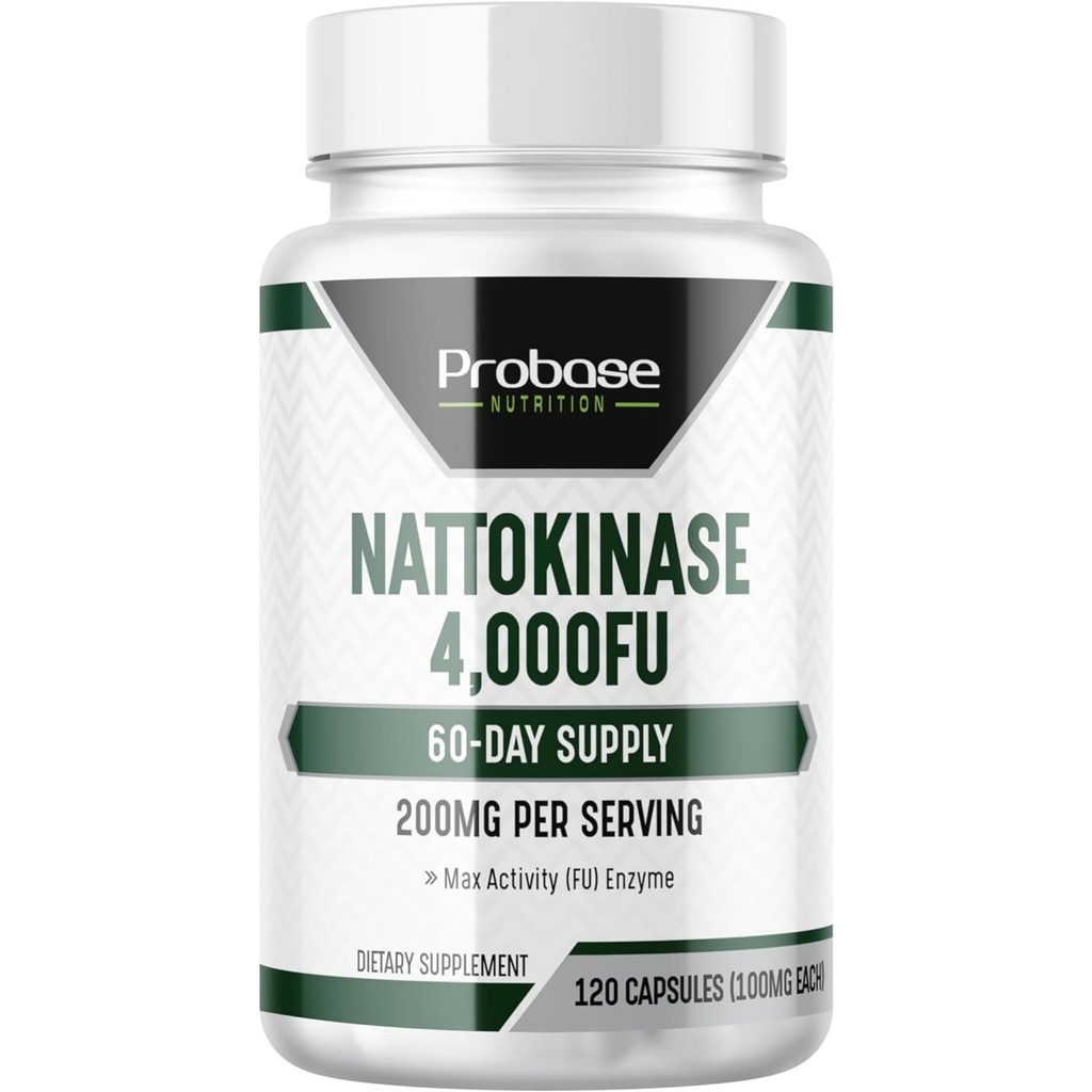 Probase营养 Nattokinase 补充 4,000 FU 服务,120 Capsules(来自日本 Natto) 心血管和循环支持系统酶