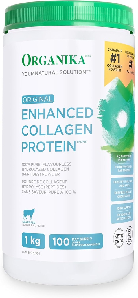 Organika 原增强Collagen,100%纯,无味水解Collagen(肽),1千克