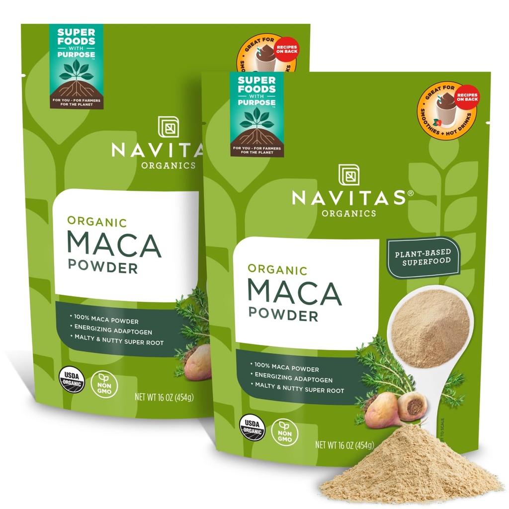 Navitas Organics Maca Powder, 16oz.(2-Pack),181 服务 - Organic, Non-Gmo, 低温干燥, Gluten - Free, Light Brown