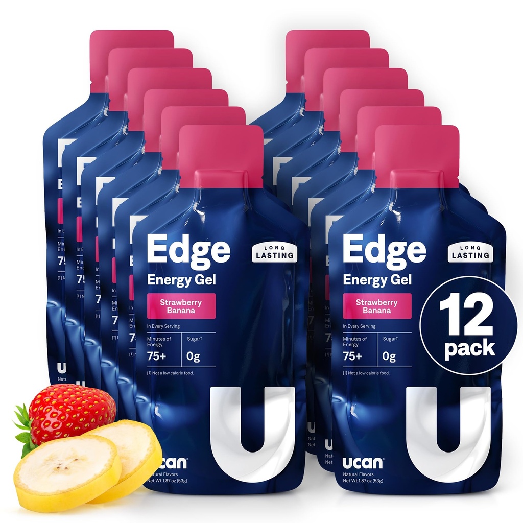 UCAN Edge Energy Gel Shots,草莓香蕉(12,2 Ounce Packets)用于跑步,训练,健身,自行车,Crossfit QQ无糖,Vegan, & Keto 友好能源