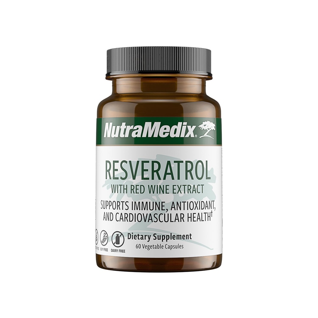 NutraMedix Resveratrol Capsules - 来自红酒抽取+葡萄皮的生物可用抗氧化剂补充剂 - 200mg 日本Knotweed用于Imune和心血管支持(60 Capsules)