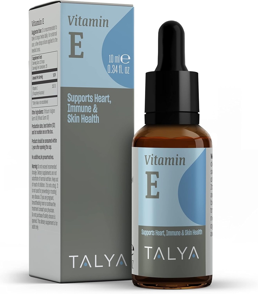 TALYA 维生素E 液体投放 0.34 f.oz → 骨,联合,心脏健康 → 维生素E 油用于刀疤和皮肤 → 玻璃瓶与滴水器 → 维生素E 补充,Non-GMO, Vegan