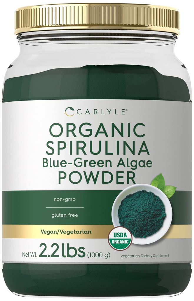 卡莱尔有机螺旋藻(Carlyle Organical Spirulina Powder 2.2 lbs) 蓝色绿藻(Blue Green Algae)  per 8g Spirulina per service | Vegan, Non-GMO, Gluten Free Supplement