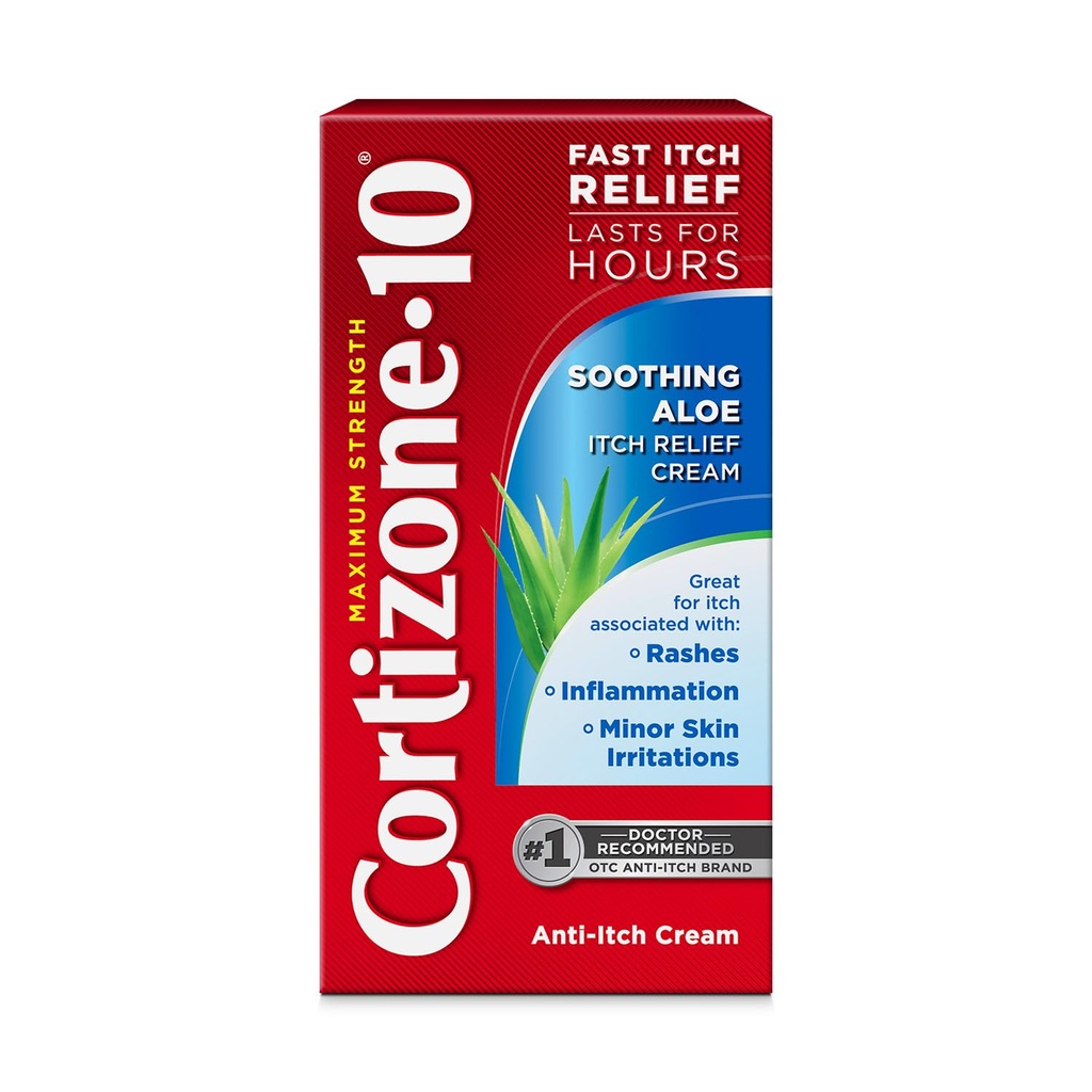 Cortizone-10 最大强度舒缓 Aloe Itch 减肥酸奶油,1% Hydrocortisone, 快动作, Bug Bites 抗痒酸奶油, Rash, Eczema, Psorias, 毒艾薇, Oak, Sumac & More, 1 oz