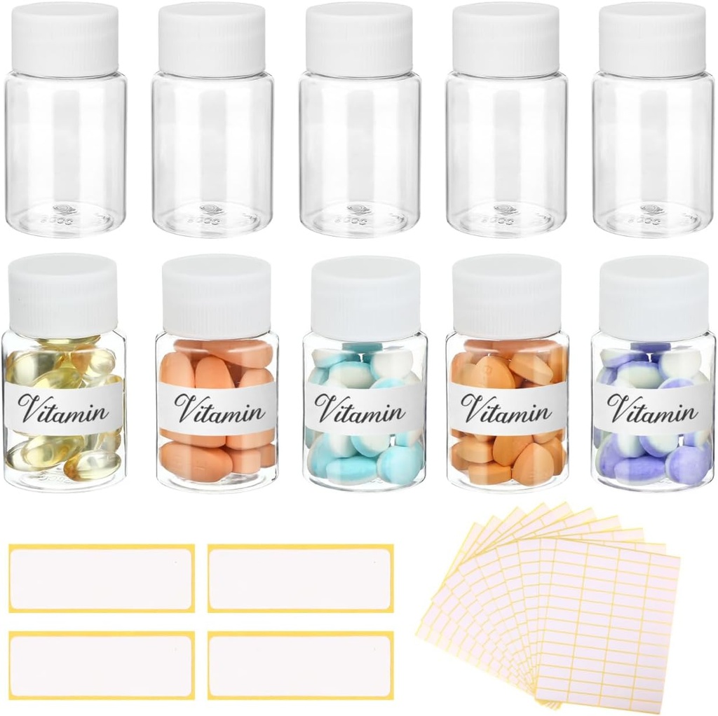 10Pcs 装有空白标签的药瓶 -- -- 30ml 装有螺丝帽-塑料空小药瓶的药箱
