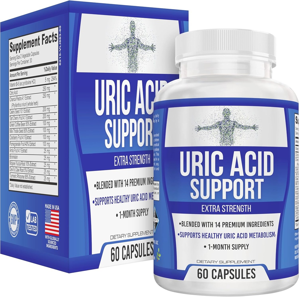 全英寸-1 Uric Acid Cleanse Supports 14 Active Informedities QQ Daily Detox & Flush Support QQ Uric Acid 男女健康补充 QQ 60 Capsules