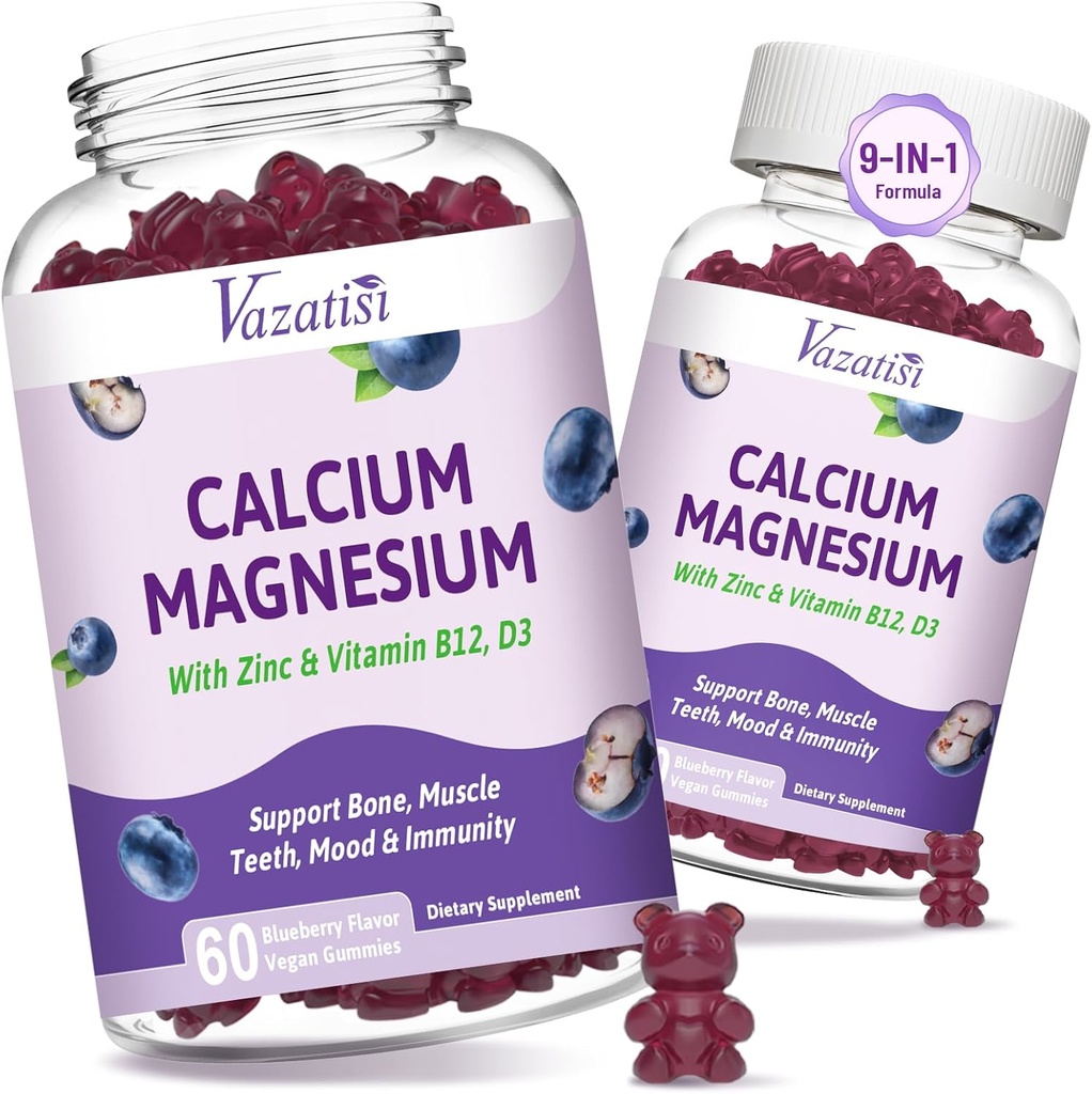 2 Pack Calcium 镁锌胶带维生素D3 & B12, Sugar Free Calcium Supplements for Men Men, Vegan Blueberry Flavor