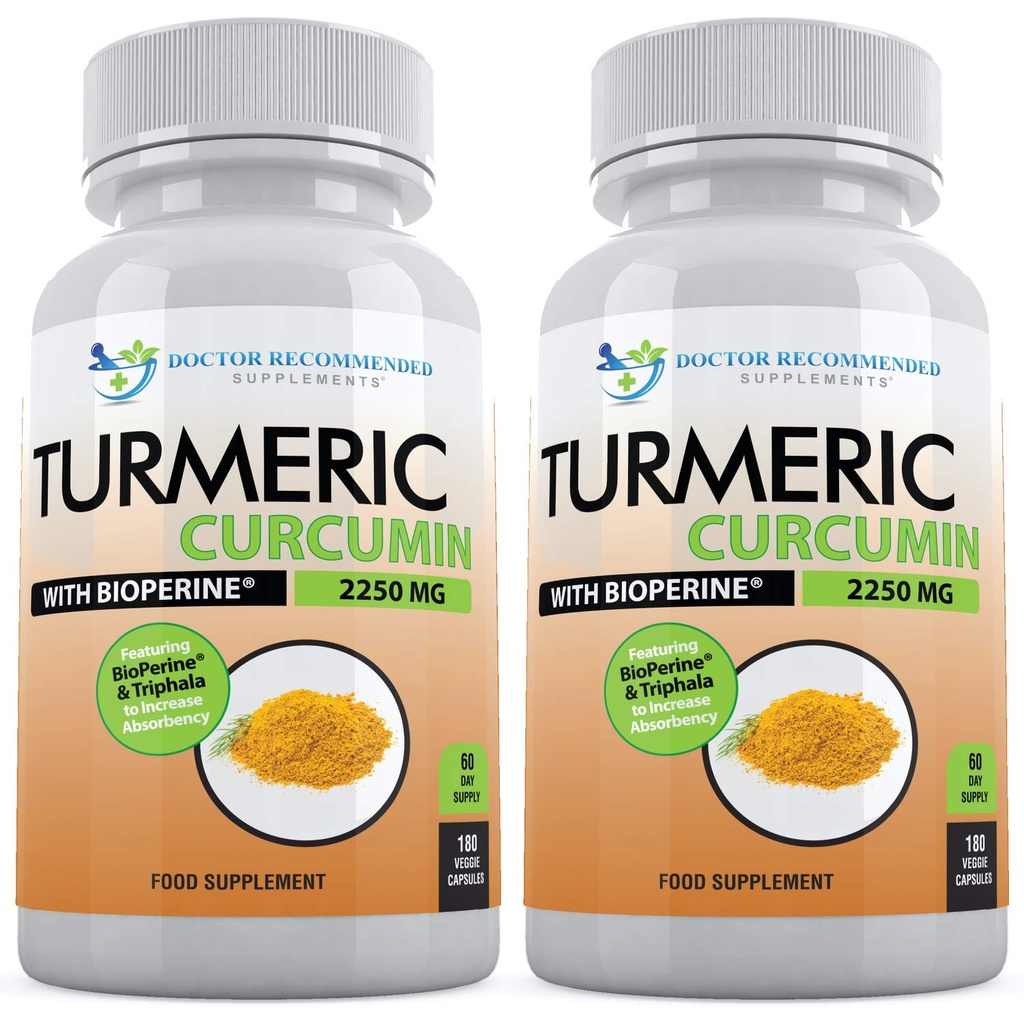 含有生物丙烯的Turmeric Curcumin - 360 Veggie Capsules - 2250mg 95% Curcuminoids with Black Pepper Supplement and Triphala (2包)