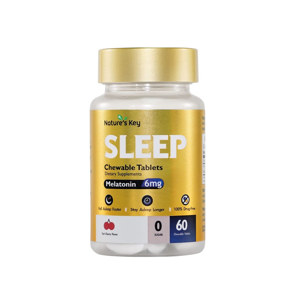 Nature's Key Melatonin 6mg Chewable Taps, Sugar Free QQ促进休眠和睡眠更快 QQ非哈比特成型, 6mg Vitamin B6 QQ 60 板块(美味的塔特樱桃 Flavor)