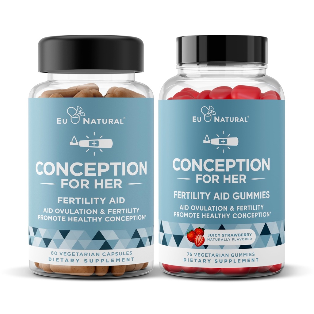 Eu Natural Conception for her Capsules & Gummys Bundle – Ads Ovulation, 荷尔蒙平衡, & 常规循环 – 60 Capsules + 75 Strawberry Flavor Gummys