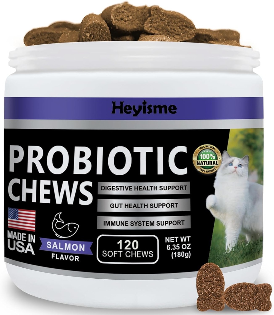 Cat Probiotic,Chews for Gut and Immune Health, Cats Probiotic 猫消化支持,健康消化,猫便秘和痢疾救济(120药,沙门)