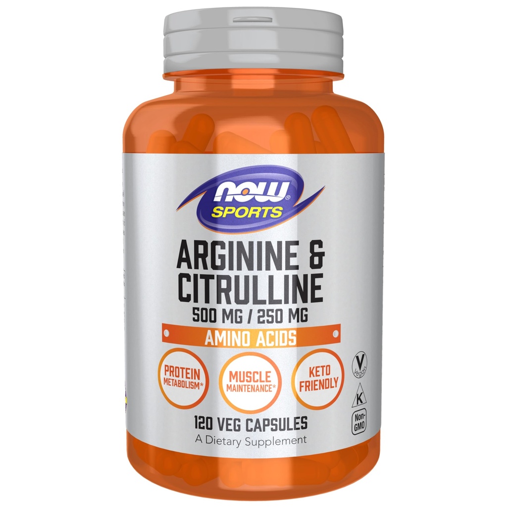 NOW 运动营养,Arginine & Citrulline 500 mg/250 mg,氨基酸,120 Veg Capsules