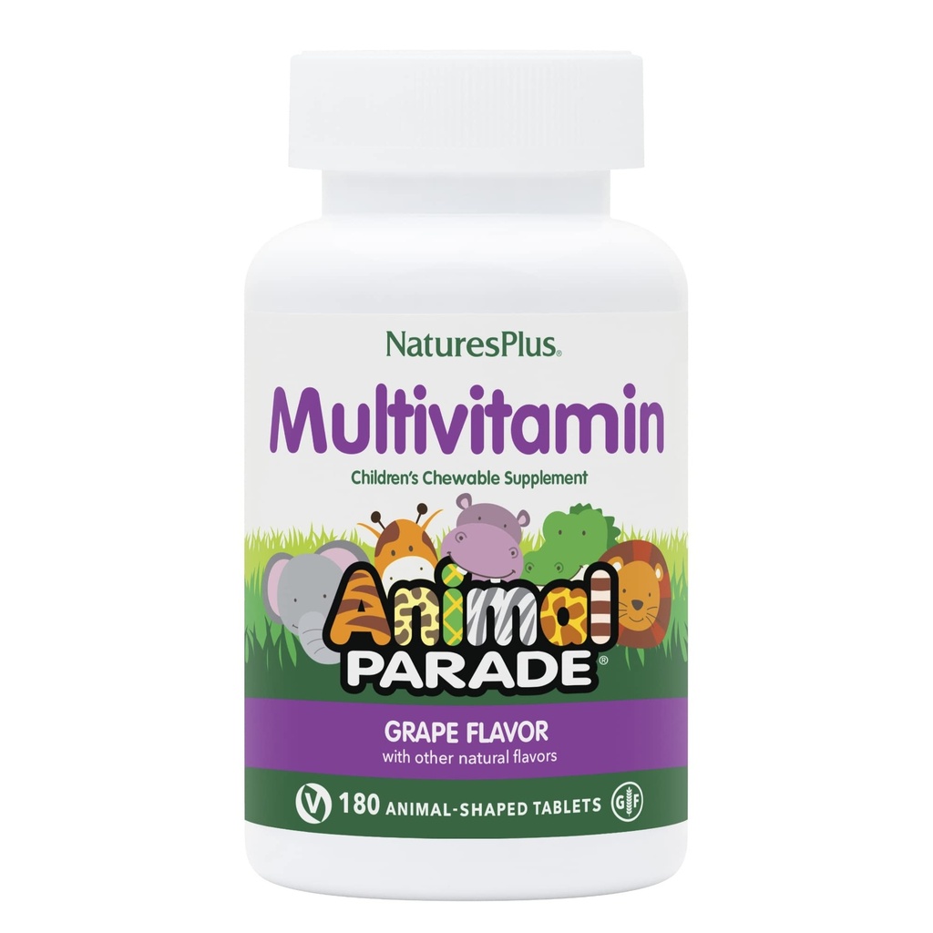 NatusPlus 动物游行 儿童烹饪 多维特敏 - 葡萄火焰 - 180 动物形状片 - 促进健康与健康 - 蔬菜,格卢滕自由 - 90 服务