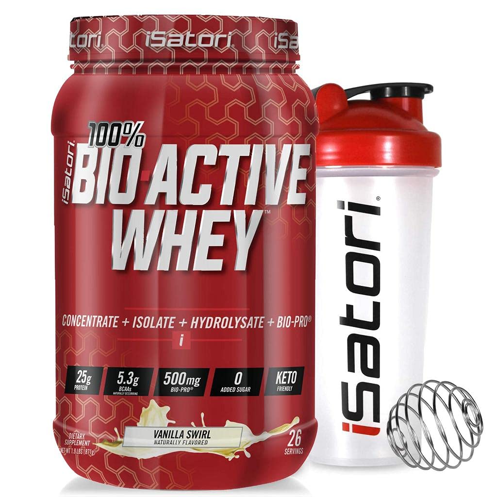 iSatori Bio-Active Whey蛋白粉 - 香草卷曲(30 services) & iSatori Classic Blender 瓶(带有红顶的清瓶)