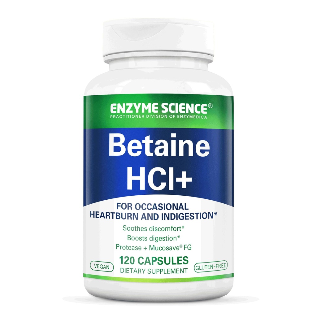 酶 科学 Betaine HCl with Pepsin - 低胃酸补充剂 - Betaine 氢氯化物补充剂 - 消化酶 - Enzimas 消化酶 - 120 Capsules