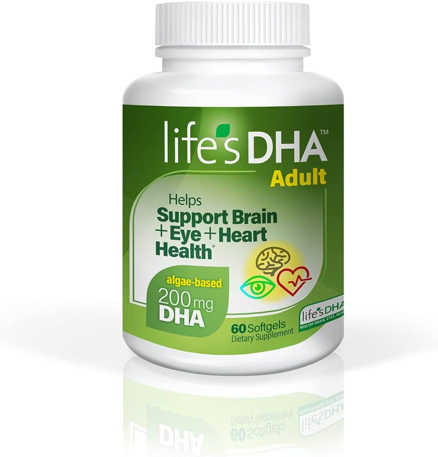生命的DHA全 VHA 饮食补充支持健康脑,眼睛和心脏,来自可持续植物源的非GMO 200毫克的DHA Omega-3 60软胶