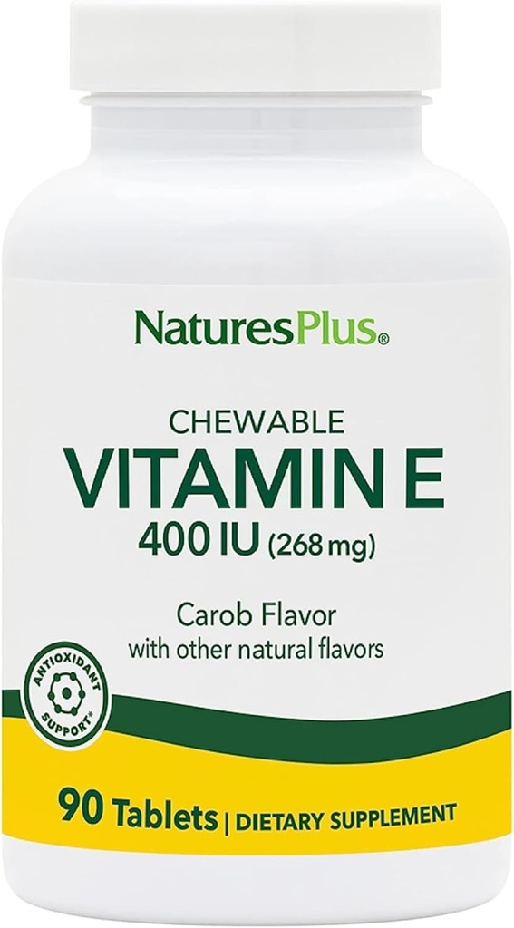 NaturesPlus 维生素E,天然Carob Flavor - 90可切片,包2 - 自由狂防与整体福祉 - 蔬菜,格鲁滕自由 - 180 总服务