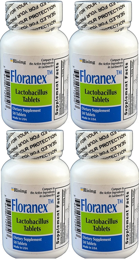 Floranex Probiotic 200万科福尔、Colon消化性健康用酸性杆菌、Lactinex通用药、Stable Structure No冷冻药、每瓶50块药片、4-Pack