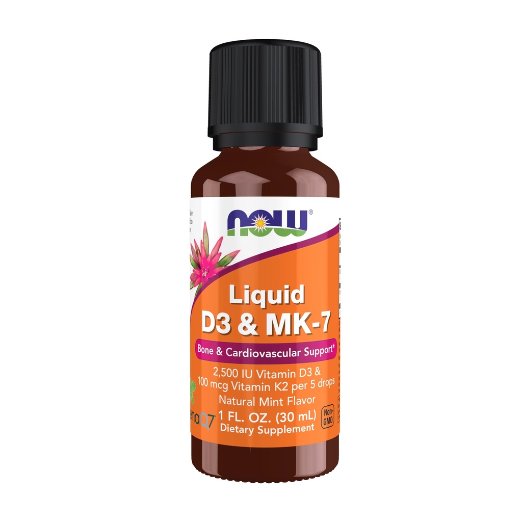 食品补充剂,液态D-3和MK-7,每5滴2 500IU维生素D-3和100mcg维生素K-2,1-Ounce