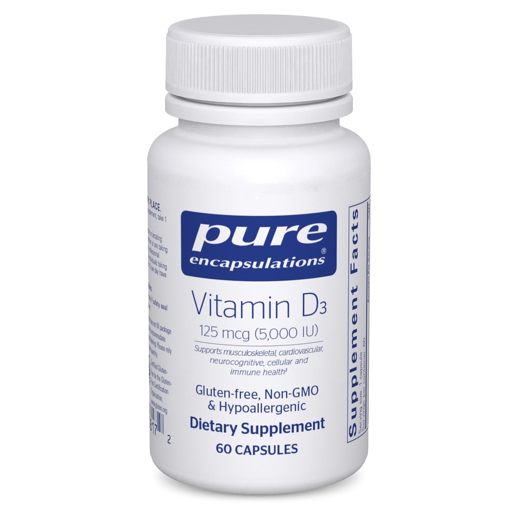 纯封装维生素D3 125 mcg(5,000 IU) - 支持骨、联合、乳腺、心脏、科隆和免疫健康的补充* - 维生素D - 60 Capsules