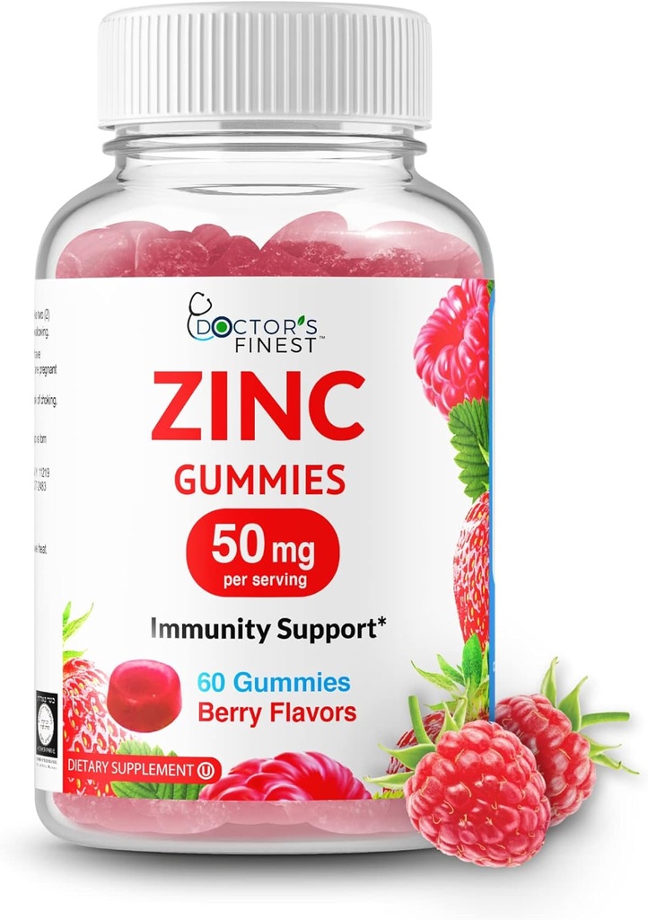 Zinc 50mg Gummys – 蔬菜, GMO 免费 & Gluten 免费维他命 – Great Tasting Berry Flavor Pectin Chews – 成人饮食补充 – 60 Counter [30 Doss]