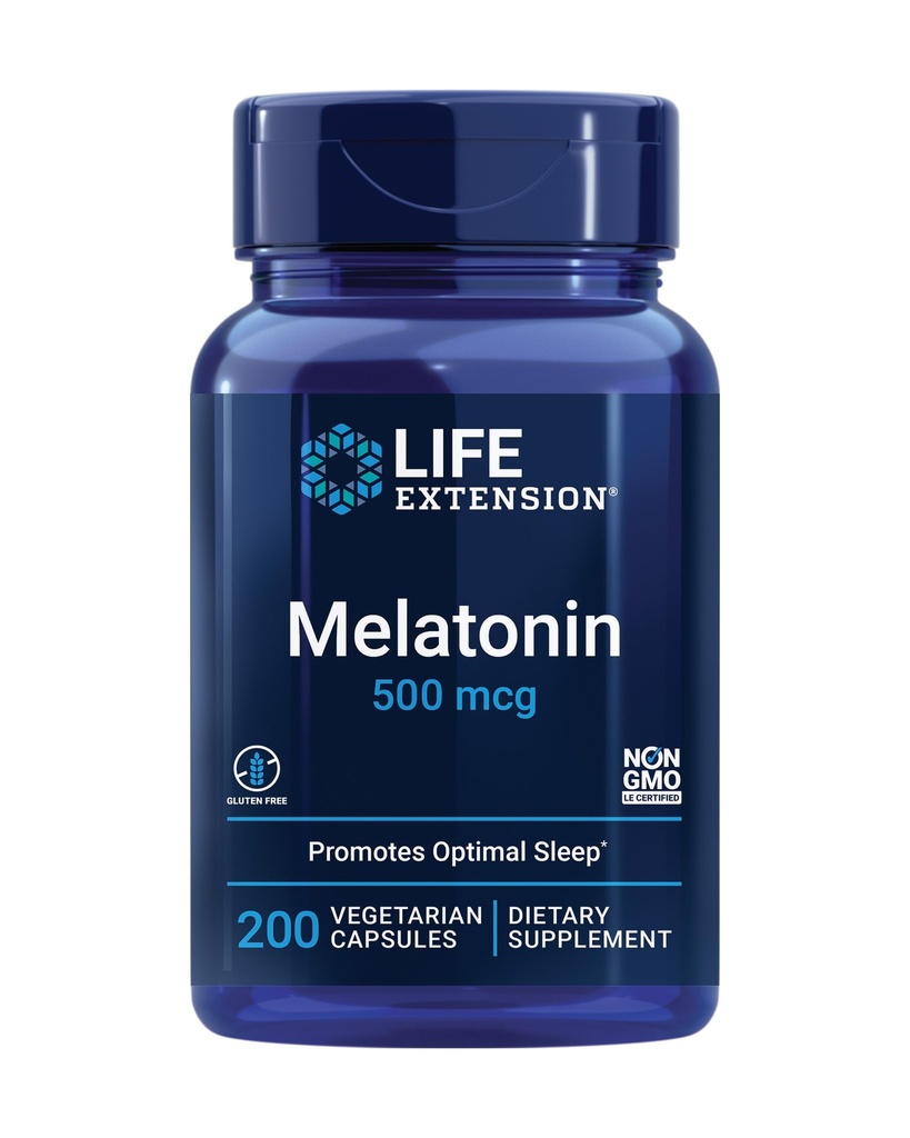 生命延伸 Melatonin, 500 mcg – 轻快地促进睡眠,低剂量,价值大小 – 非 GMO, Gluten- Free, 蔬菜 – 200 Capsules