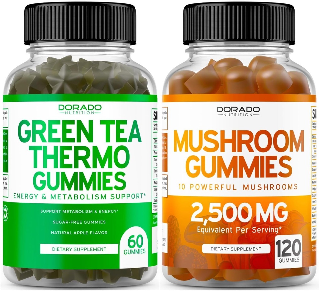 蘑菇10 in 1 Blend (120 Gummys) 焦与脑蘑菇补充品和绿茶胖子燃烧器体重损失(60 Counter) Appetite 抑制性体重损失补充品 男女- Vegan & Made in USA