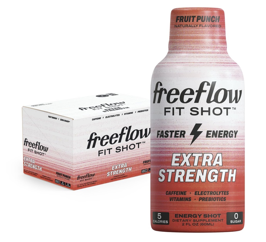 自由流通 超强能量射击 水果冲刺(2 Ounce Shot, pack of 12) - 150mg的咖啡因 Per Shot,零卡路里,零糖能量射击...