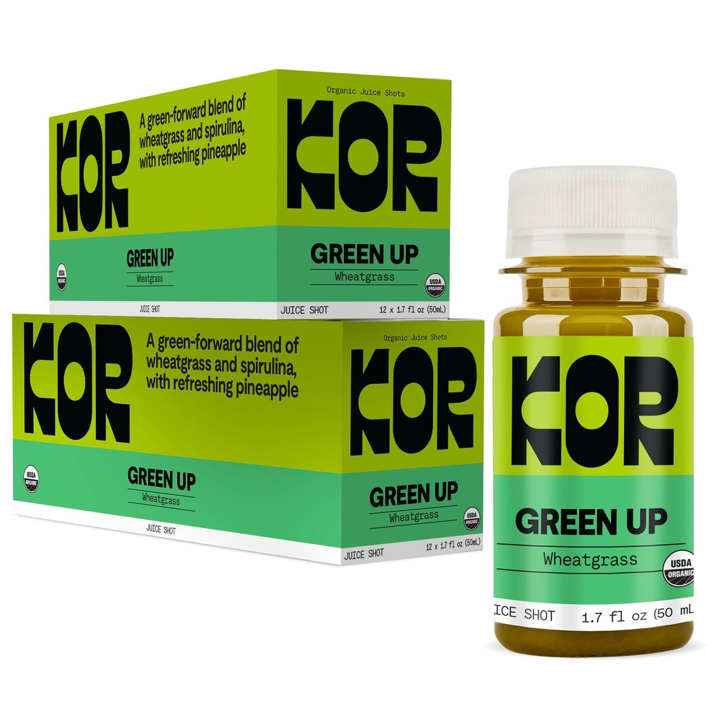 Kor Shot Wheatgrass Ginger Spirulina Shot - 24 Pack x 1.7 Fl Oz - 绿地射击 - 每日绿地超级食品射击 - USDA认证有机体