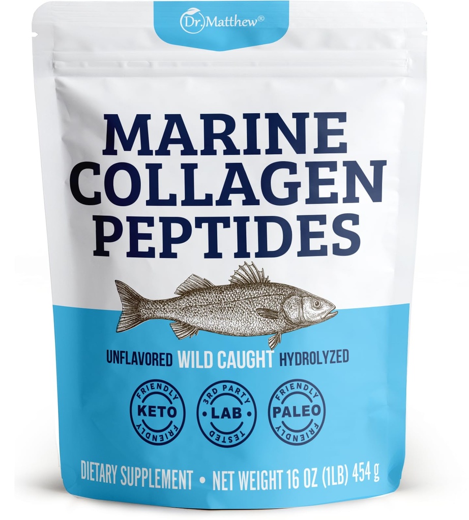 Matthew Marine Collagen Peptides Powder博士 来自水解的野生捕捉鱼蛋白 - 女性和男性的头发和美容补充剂
