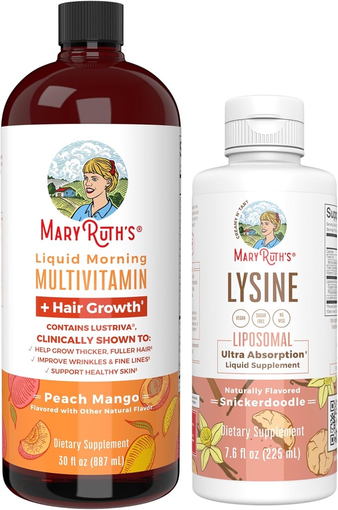 MaryRuth Organis Lysine Liposomal (Snickerdoodle) & 多维他命液体 + 头发生长 + 清洁标签项目 验证 + 免疫支持 美容 和总体健康 → Vegan, 非GMO, Gluten Free