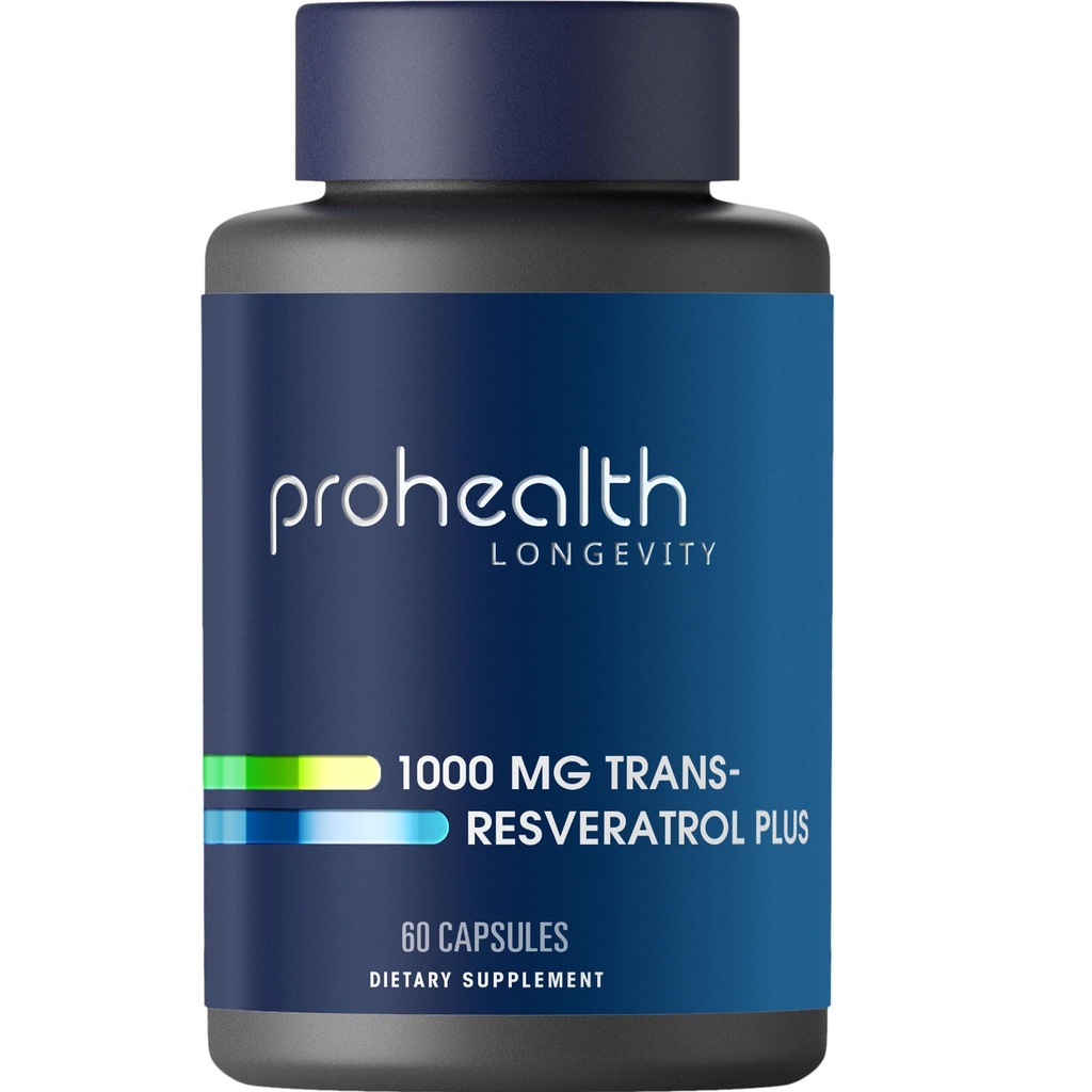 ProHealth Resveratrol 1000mg 纯跨区域Resveratrol + Plus Quercetin,红酒和绿色茶叶提取 → 临床研究 支持细胞健康,记忆,健康衰老 60 Capsules