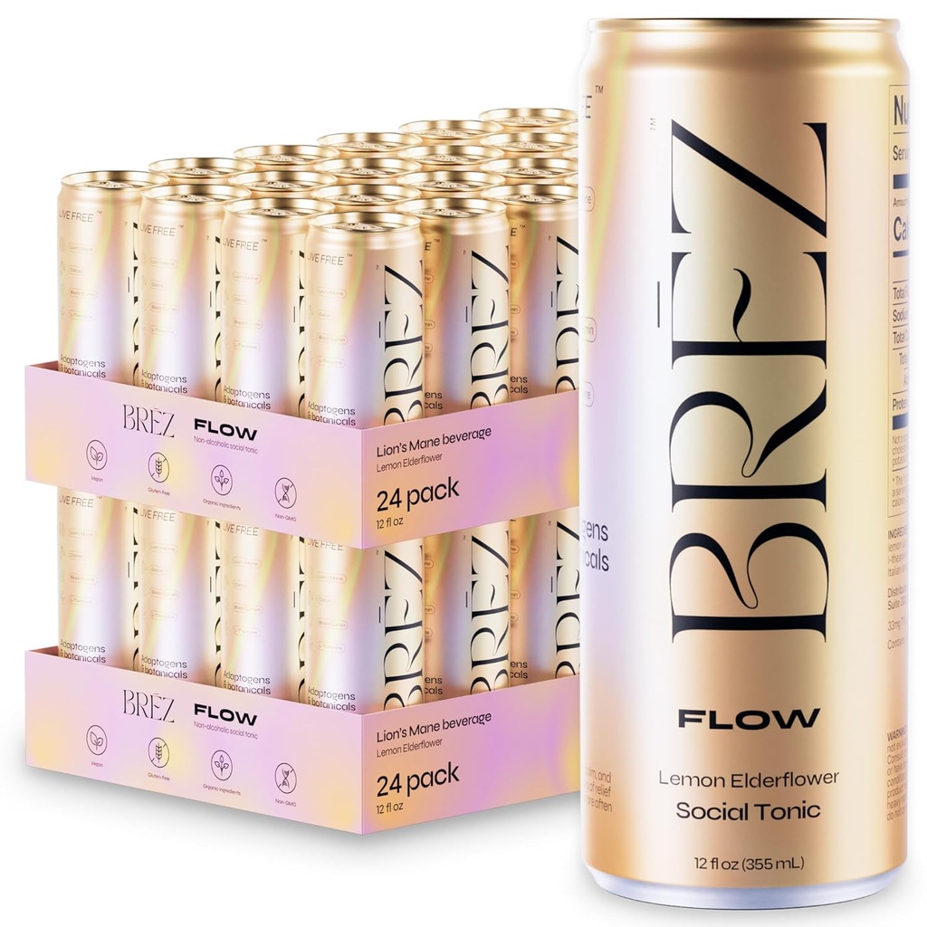 BREZ FLOW LOW LON的马恩蘑菇饮料,48-Pack,无污染,适配体,解脱,升华,以及社交,闪亮的柠檬老花汤尼 12 Fl oz