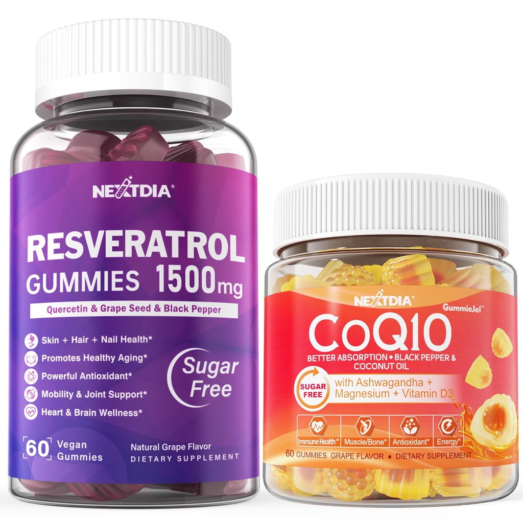 不含糖的Resveratrol Gummys 1500mg + CoQ10 200mg 100mg 用镁填充Gummys 支持健康老化和长寿