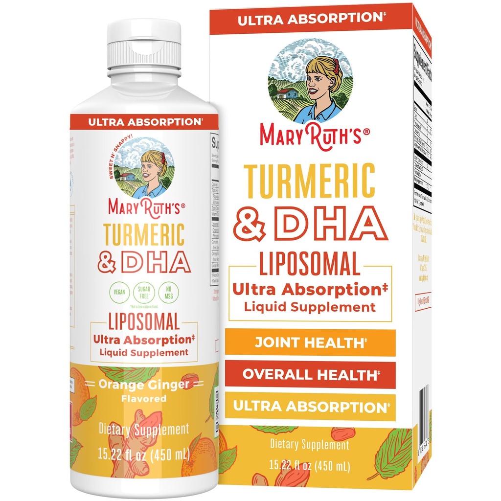 MaryRuth 有机体 | Liposomal Turmeric & DHA | Curcumin | Ginger Root Oil | Algal DHA & Vitamin E | 认知功能 | Mood 支持 | 联合健康 | 液体补充 15.22 oz