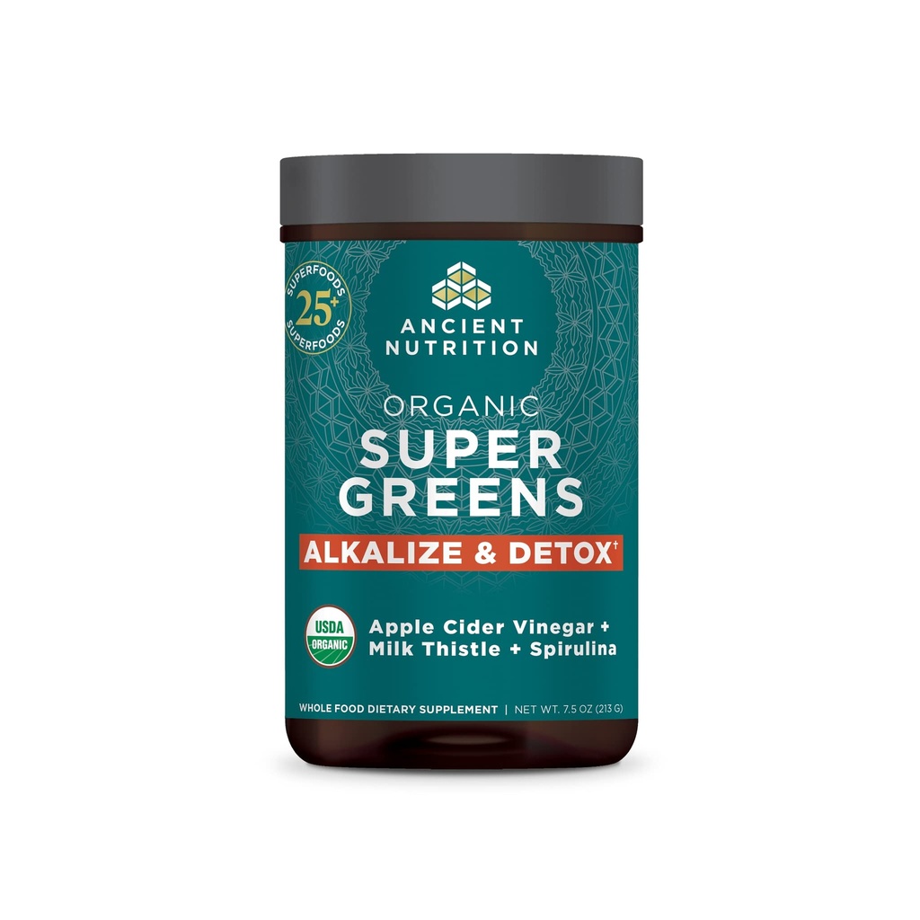 古营养超绿色 Alkalize & Detox Powder, 有机超食品用真水果,蔬菜和草药制成, 用于消化和能源支持, 25种服务, 7.5oz