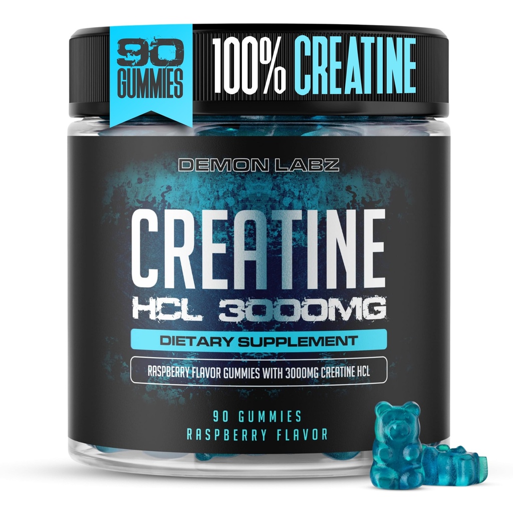 Creatine HCL 3000mg Per Service - 拉斯贝里香草 - Vegan Gummys(90 Counter (Pack of 1),拉斯贝里)