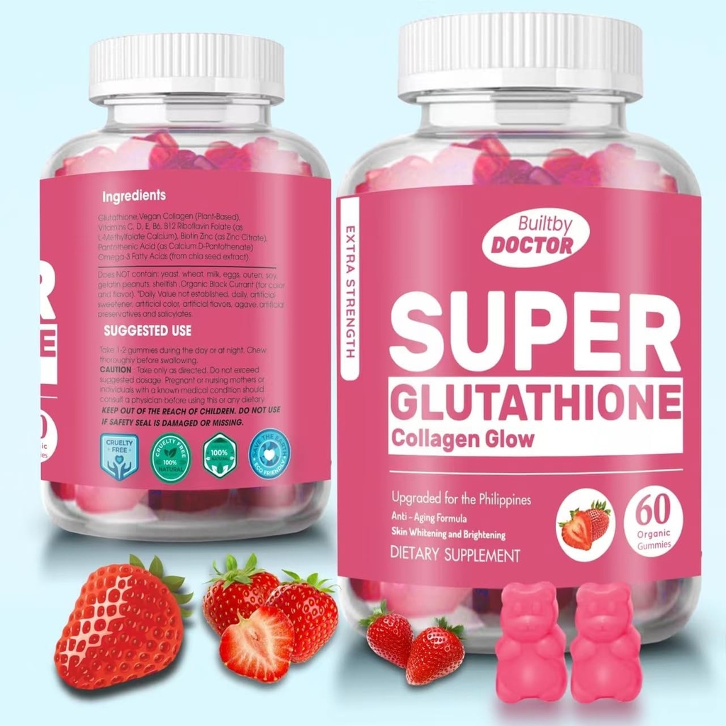 超级谷氨酸Collagen Glow Gummys,Glutathione 皮肤护理 - 皮肤亮亮 - Gummys Collagen - 抗衰老 L-Glutathione - 海洋Collagen & 维生素