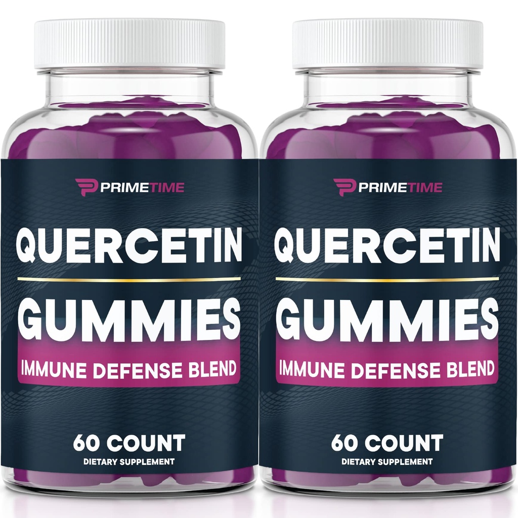 Primetime Sports Quercetin + Zinc + Vitamin C 1000mg Gummys 配有长莓,Flavonoid 儿童成人维生素豁免,免疫支持 Gummy Booster Vegan(2包) 60 计数(Pack of 2)